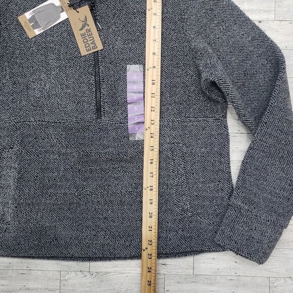 Eddie Bauer Quarter Zip Fleece Pockets Outdoor Cozy Gray Black Womens S NWT - Picture 12 of 13